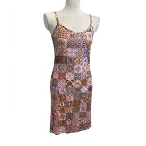 90s Todd Oldham Jeans Mesh Tile Print Strappy Dress
